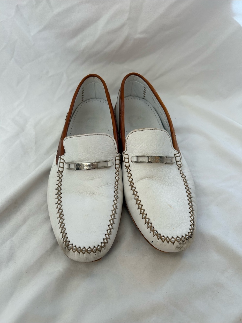Moreschi Leather Slip On Driving Loafers Sz 9.5” White Brown